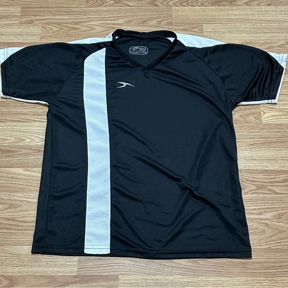 Score Black & White Soccer Jersey w/Vertical Stripe Design - Adult Small - New